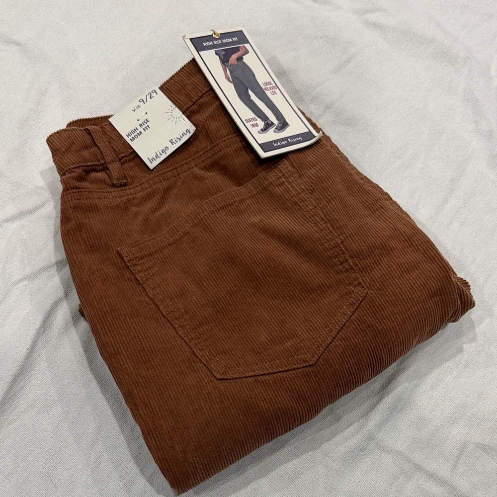 Indigo Star Mom Fit High Rise Rich Brown Corduroy Pants New